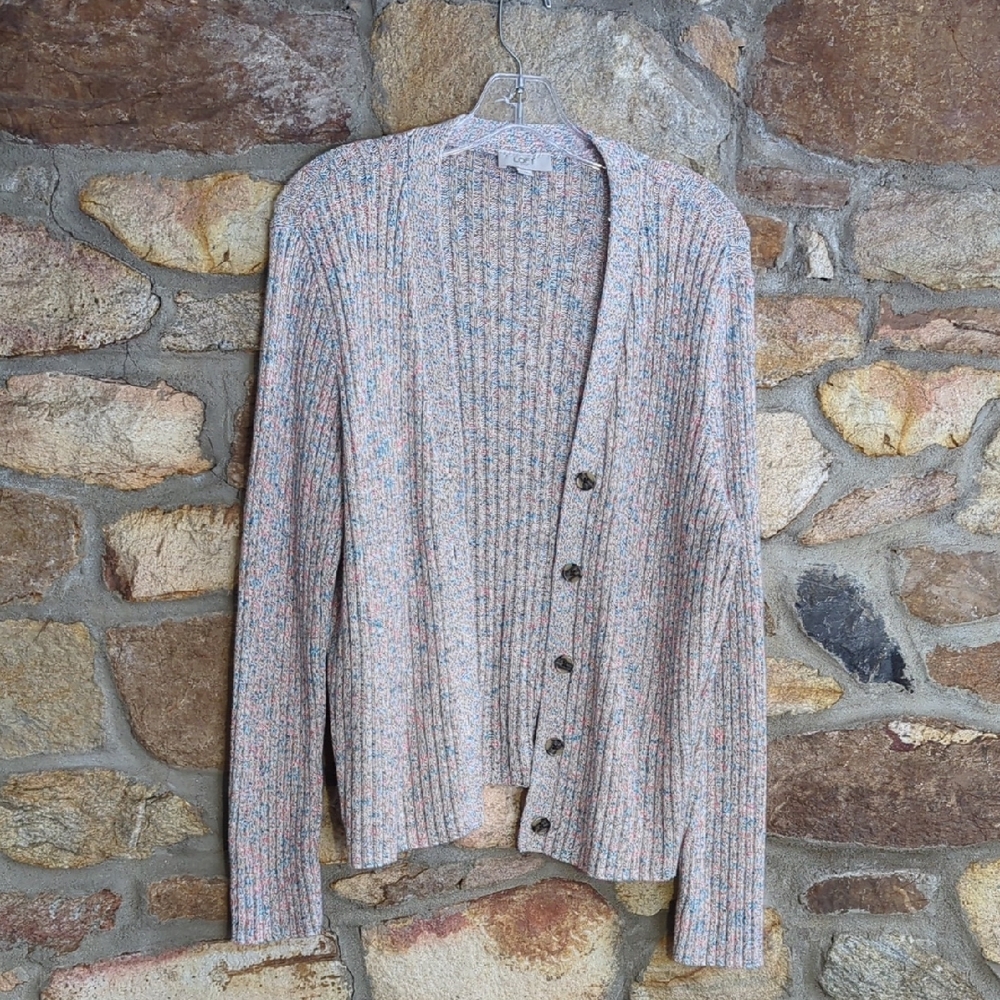 Loft Speckled Multicolor Knit Cardigan Sweater